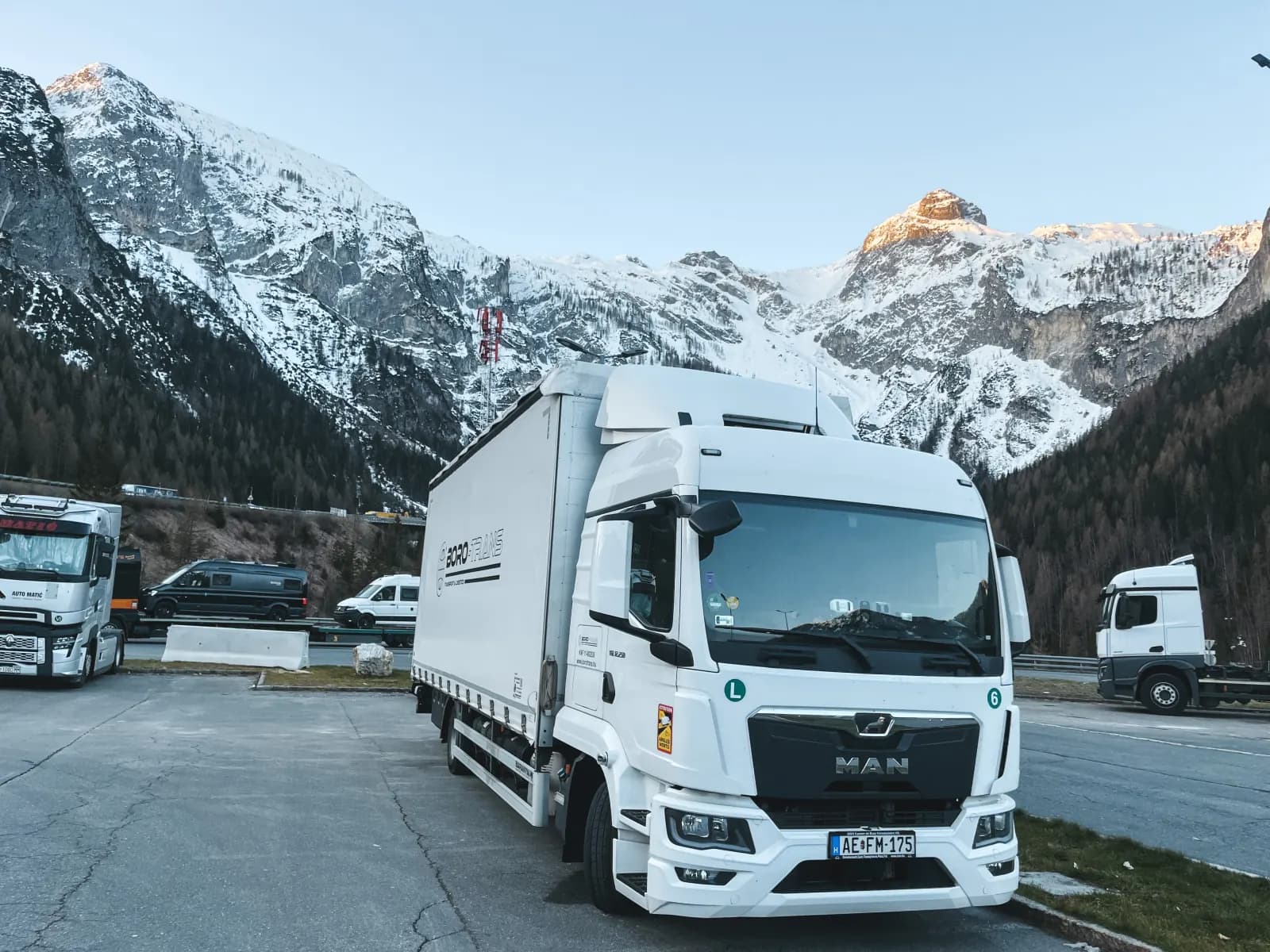 TempSecure truck in front of an alpine panorama in the snow